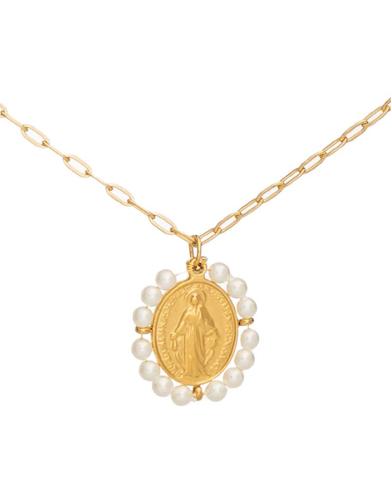 Collar Virgen Perlas Gold