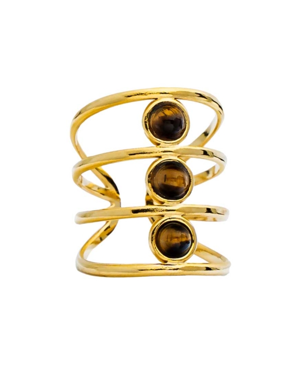 Anillo Triplo Ojo Tigre Gold