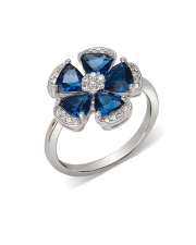 Anillo Flor Azul Plata