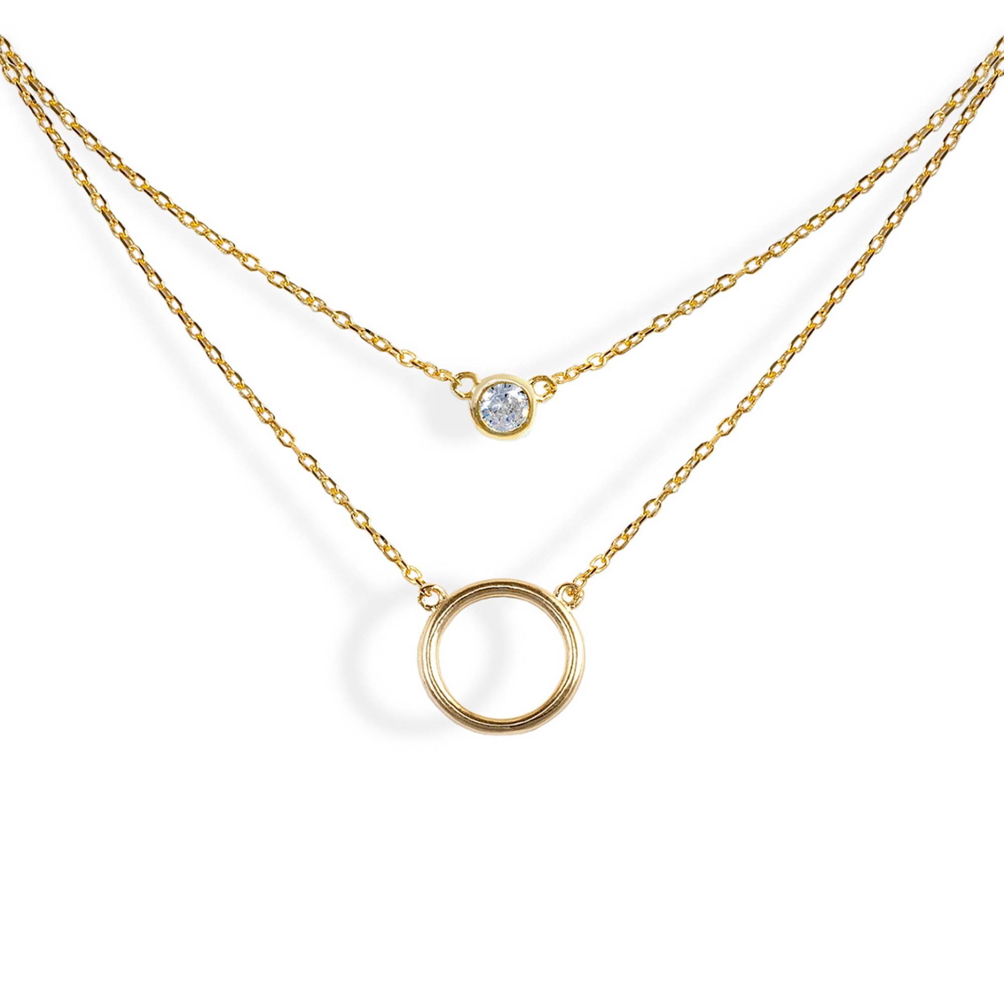 Collar Doble Círculo Circonita Oro