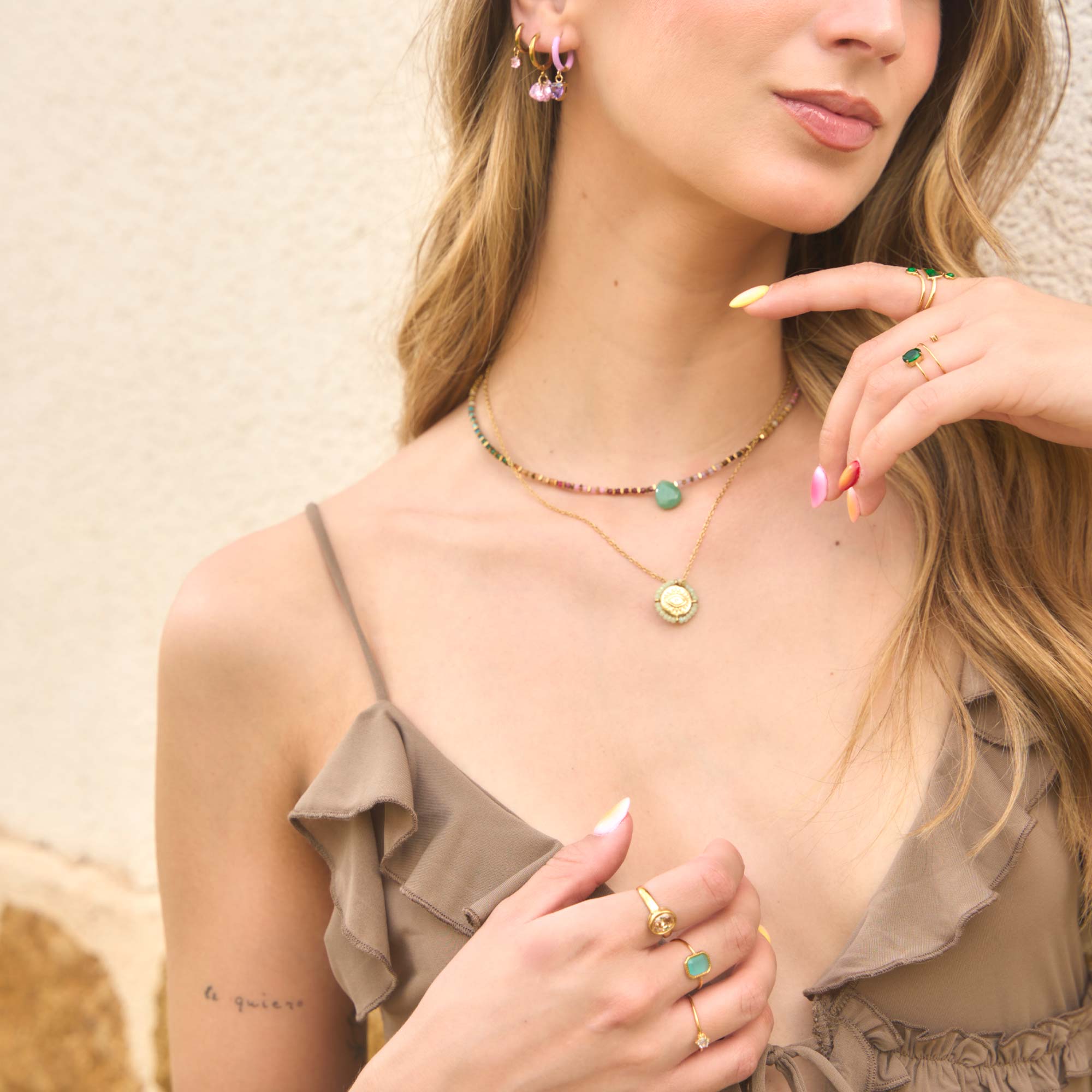 Collar Gota Jade Verde Colors Gold - Imagen 3