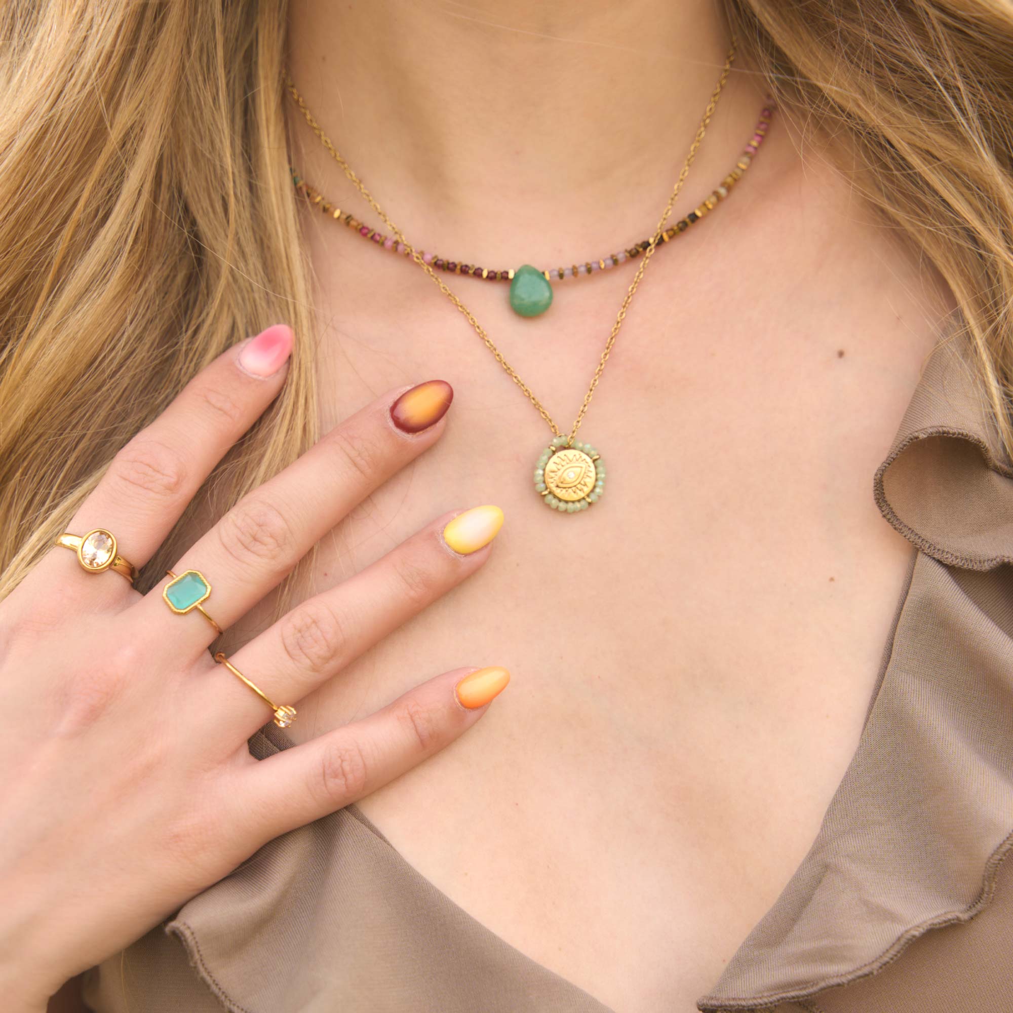 Collar Gota Jade Verde Colors Gold - Imagen 2