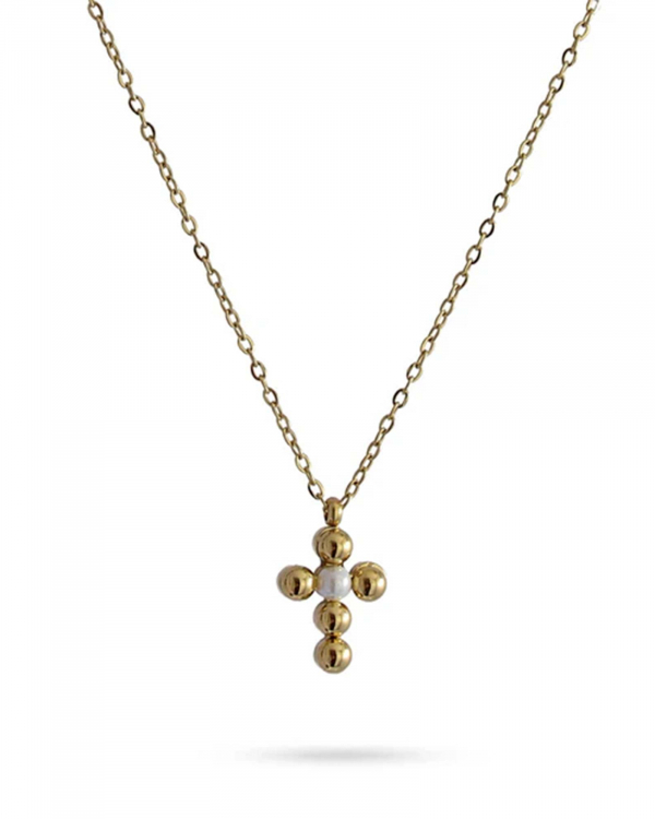 Collar Cruz Uni Perla Gold