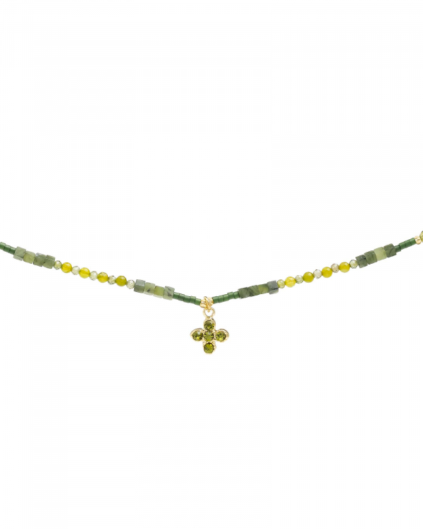 Collar Cruz Cuadrada Verde Gold