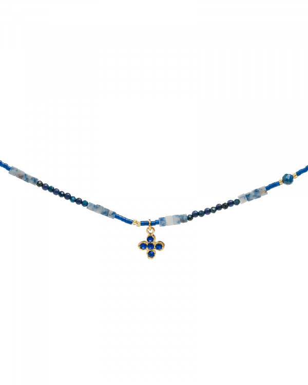 Collar Cruz Cuadrada Azul Gold
