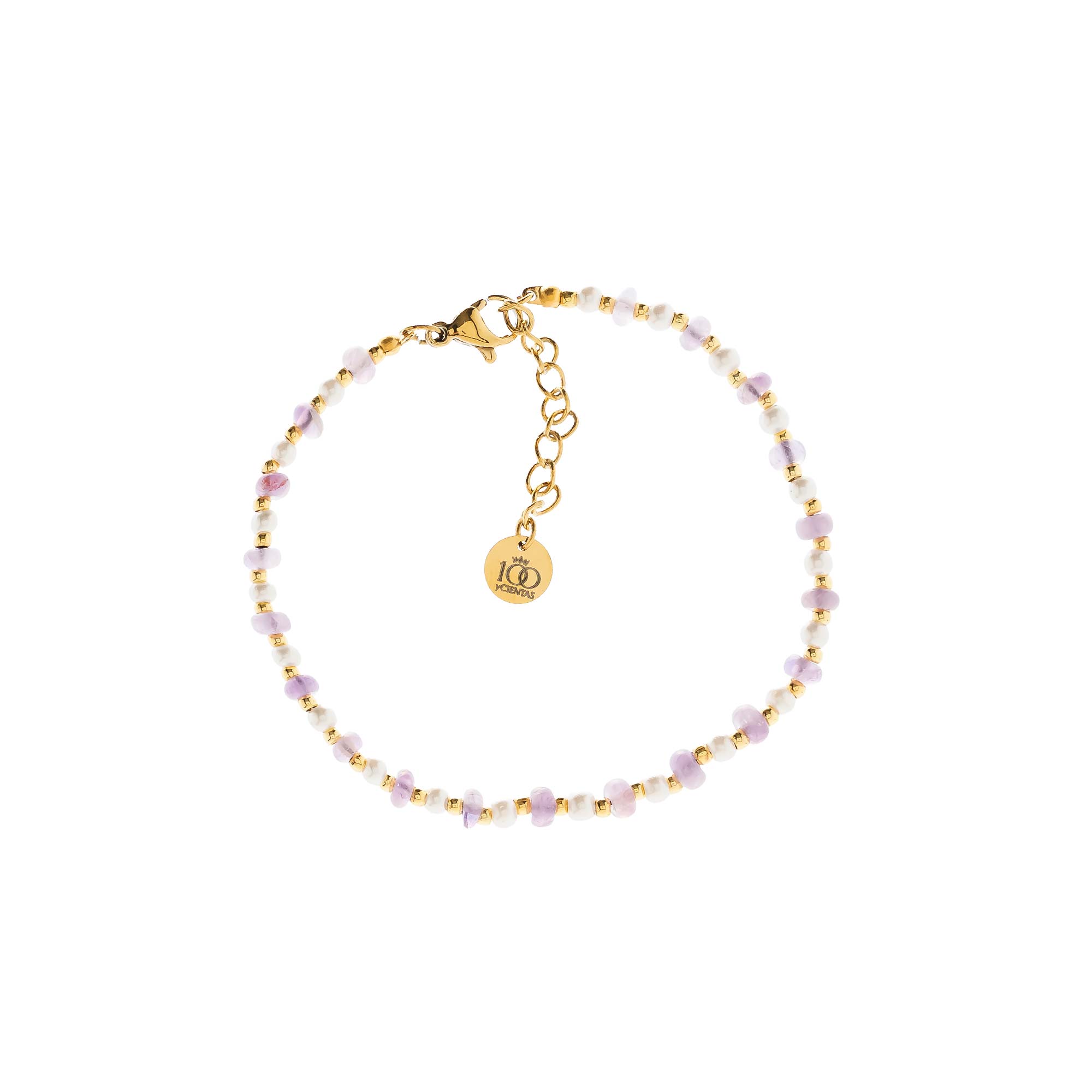 Pulsera Siena Perlitas y Amatista Gold