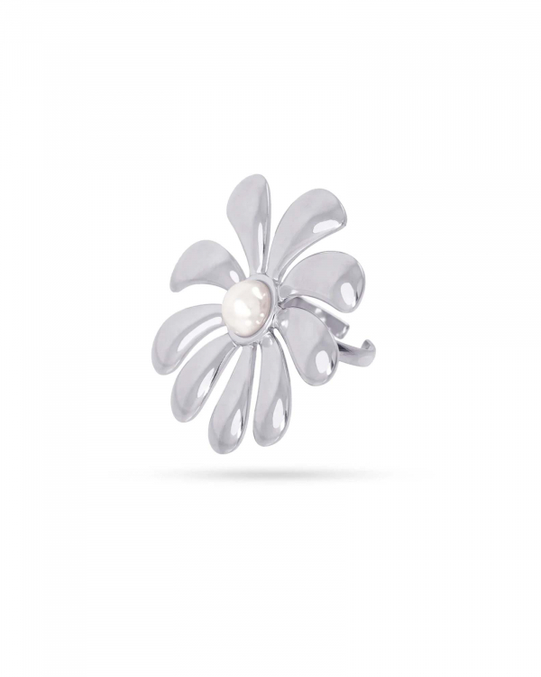 Anillo Flor Perla Acero