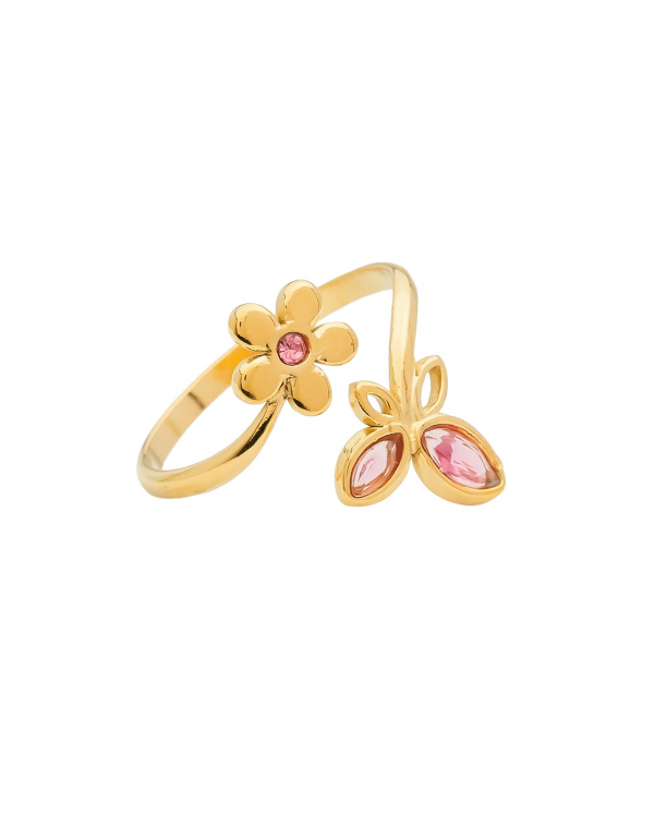 Anillo Mariposa Flor Rosa Gold