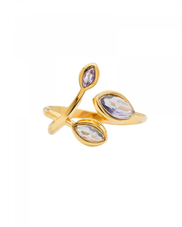 Anillo Tres Hojas Lilas Gold