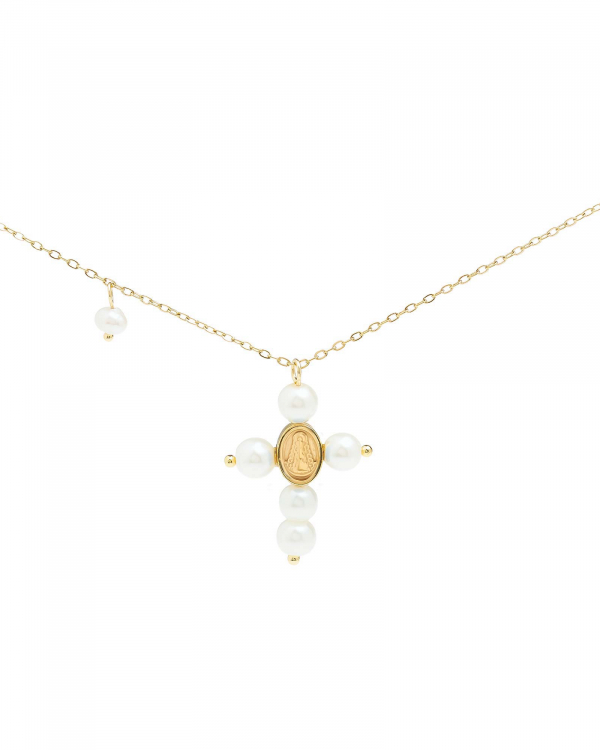 Collar Cruz Perlas Milagrosa Gold