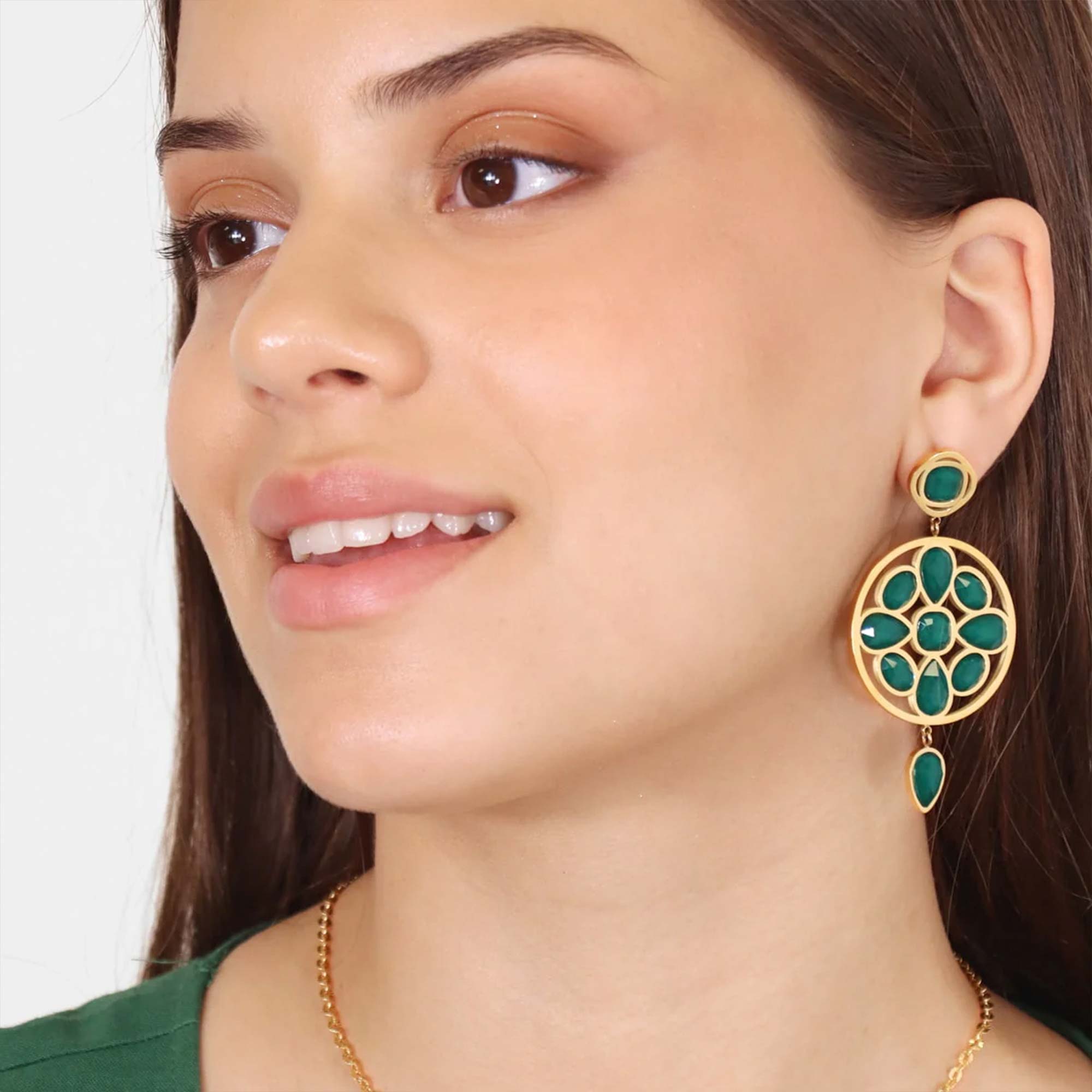 Pendientes Circulo Romea Verde Gold - Imagen 2
