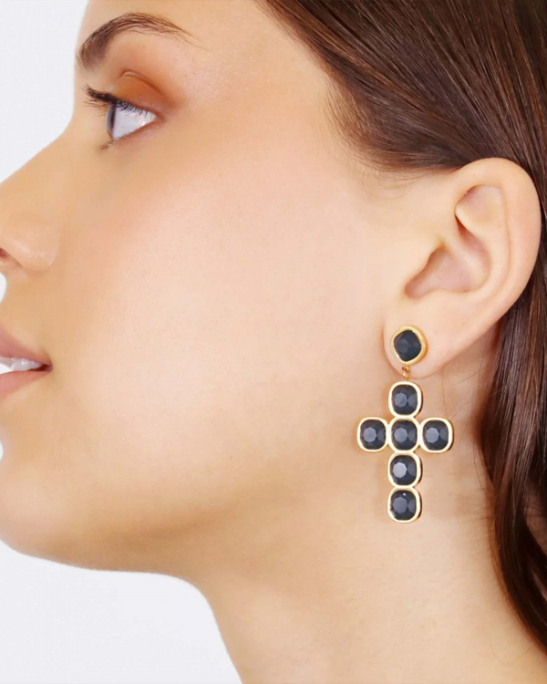 Pendientes Cruz Negro Gold