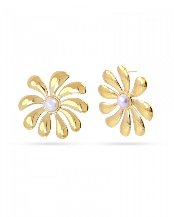 Pendientes Flor Perla Gold