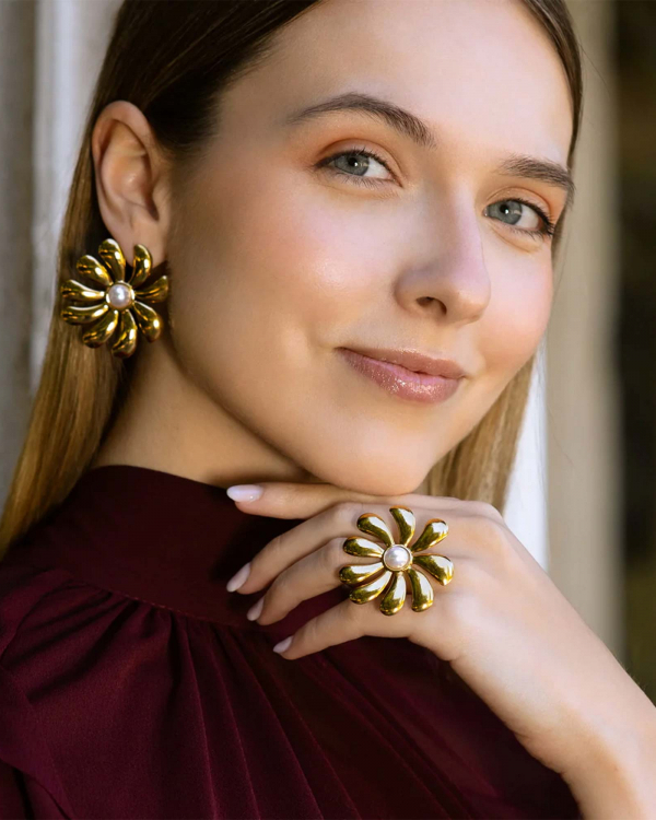 Anillo Flor Perla Gold Anartxy