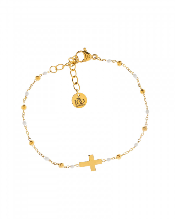 Pulsera Cruz Blanca Gold