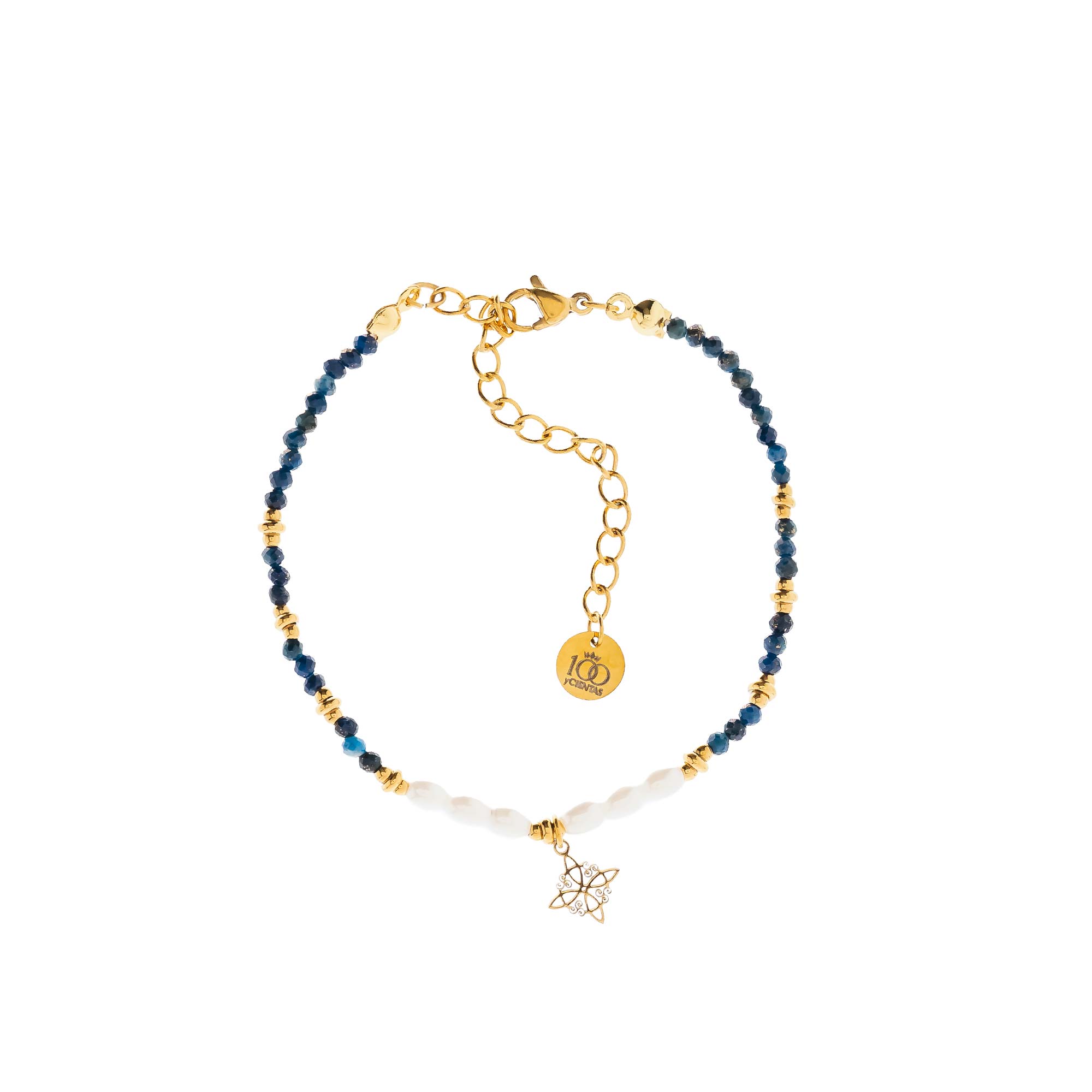 Pulsera Perlas Lapislazuli Nudo Bruja Gold - Imagen 2