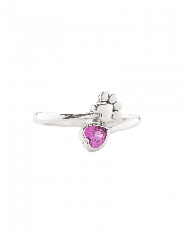Anillo Huella Corazón Rosa Plata