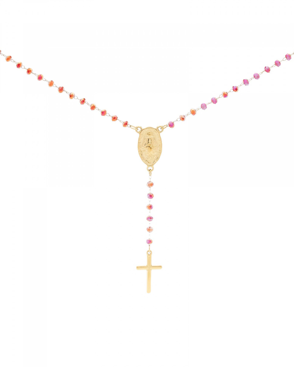 Collar Rosario Rojo Irisado Gold