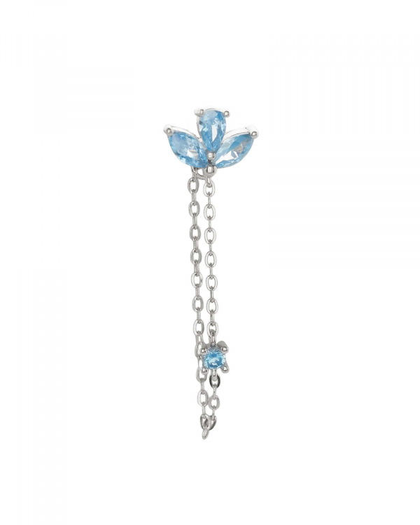 Pendiente Trihoja Celeste Cadena Plata