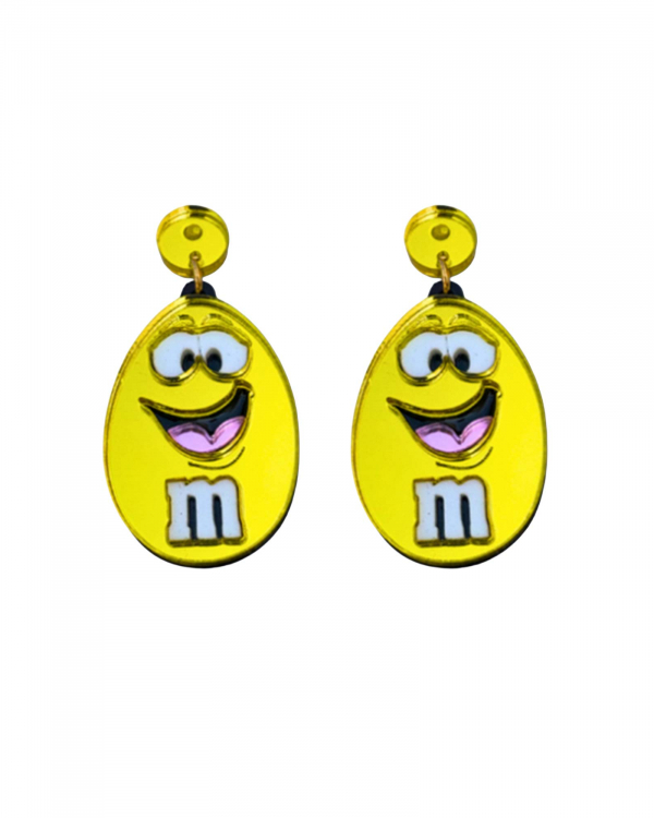 Pendientes M&M Felizote Amarillo METACRILATO