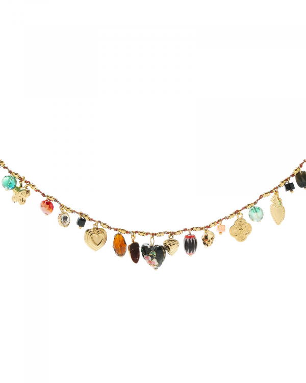 Collar Corazón Negro Charms Gold