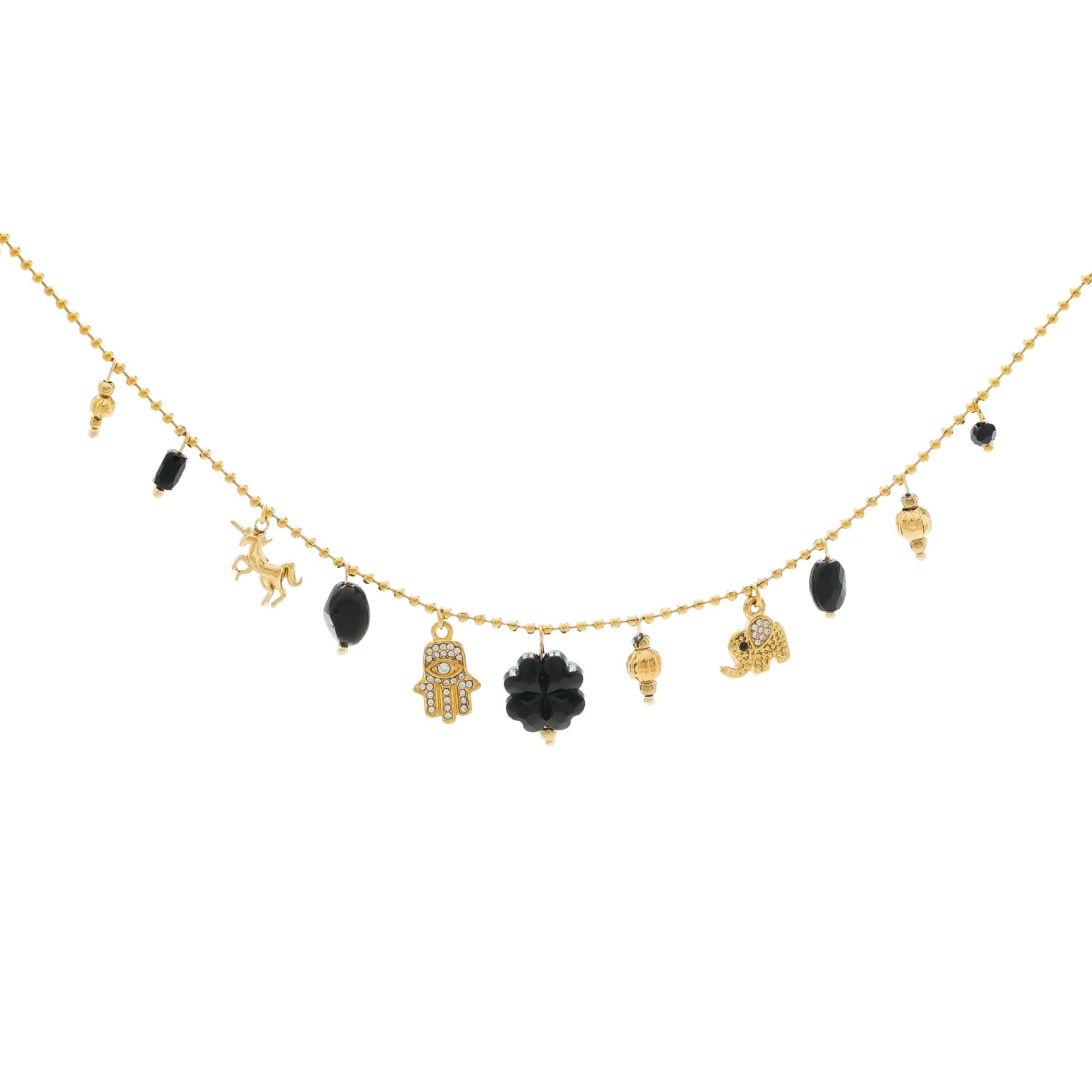 Collar Trébol Negro Charms Gold