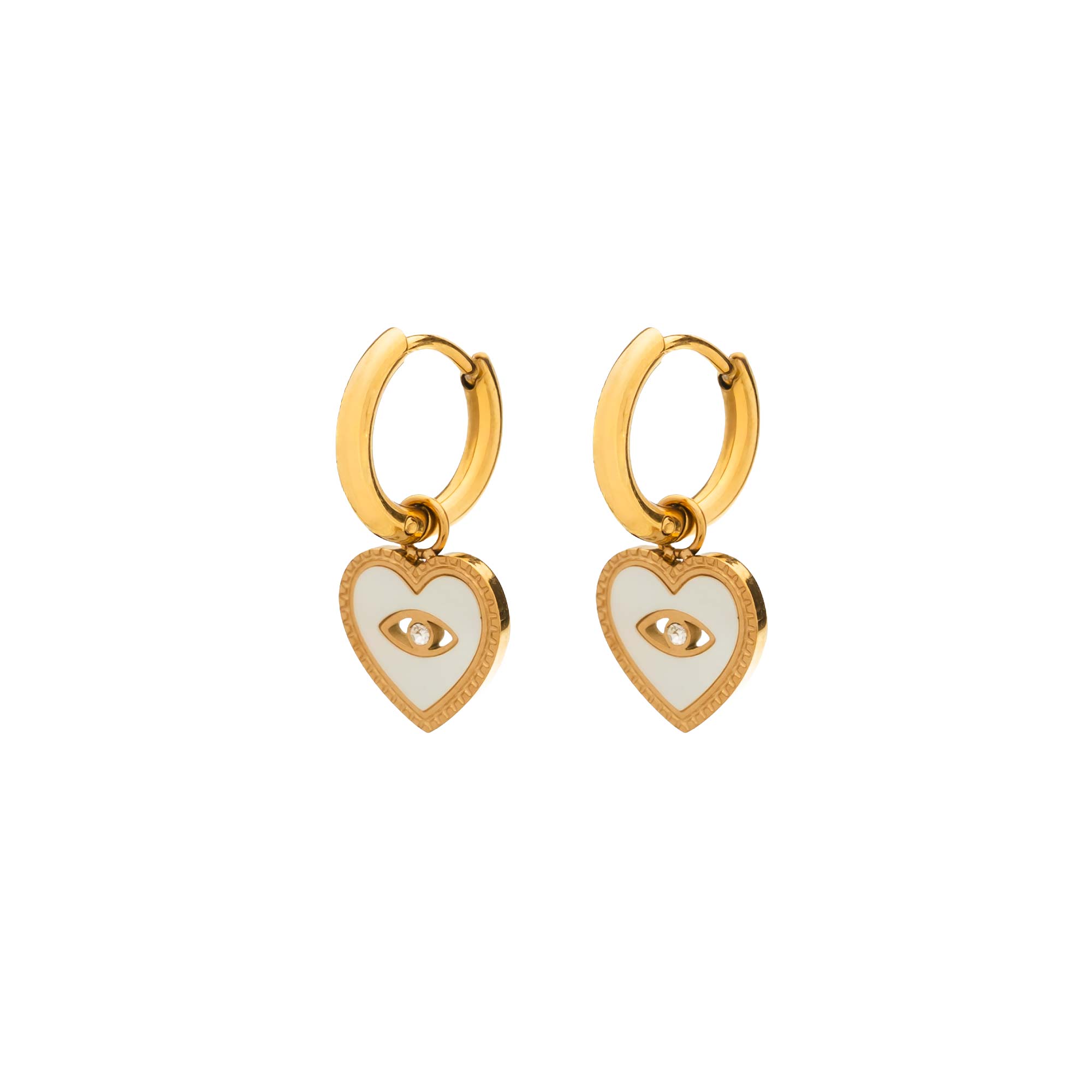 Aros Corazón Nácar Ojo Gold
