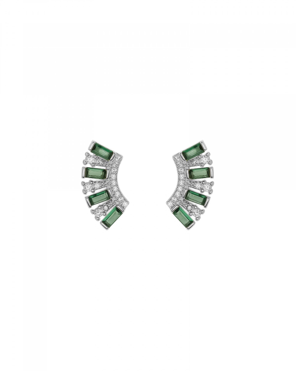 Pendientes Abanico Esmeralda Plata