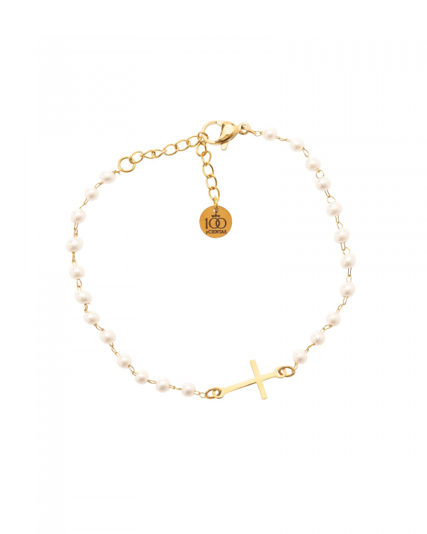 Pulsera Perlas Cruz Gold