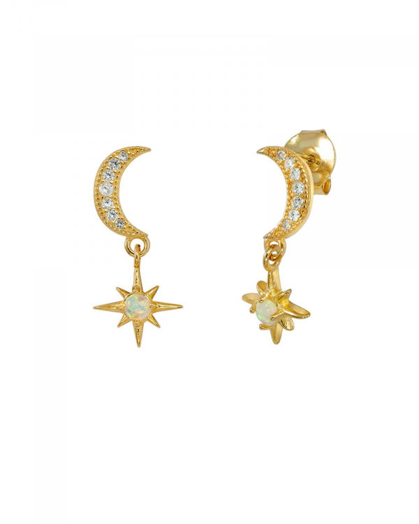 Pendientes Luna Estrellada Oro