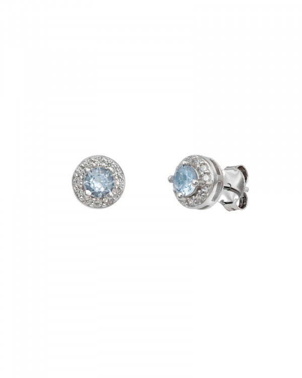 Pendientes Aguamarina Redonda Plata