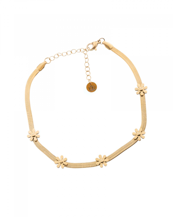 Tobillera Plana Flores Gold