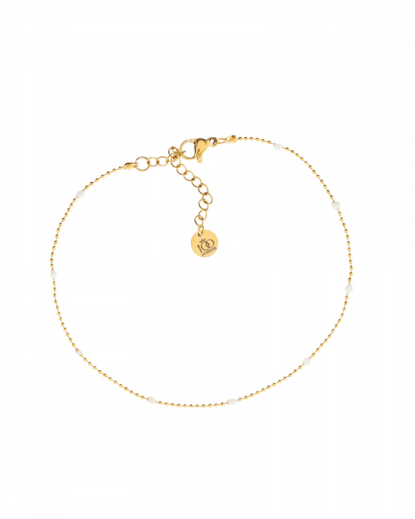 Tobillera Bolitas Blancas Gold