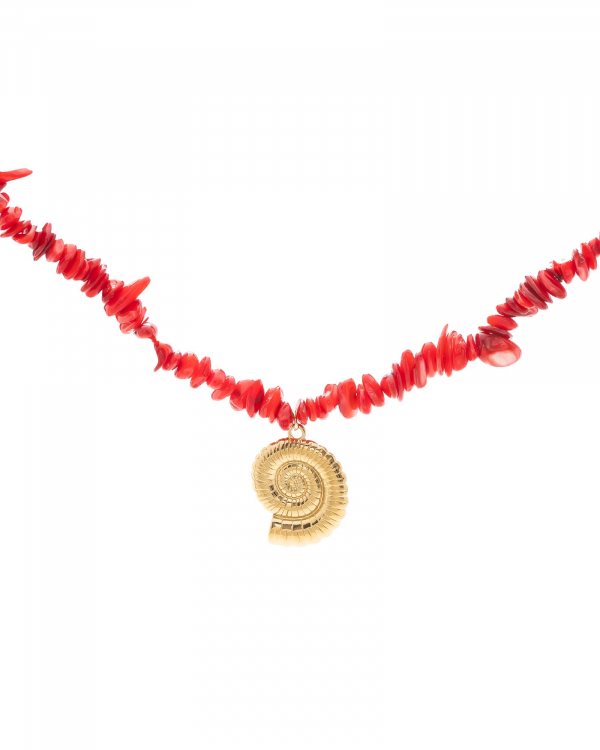 Collar Caracola Coral Rojo Gold