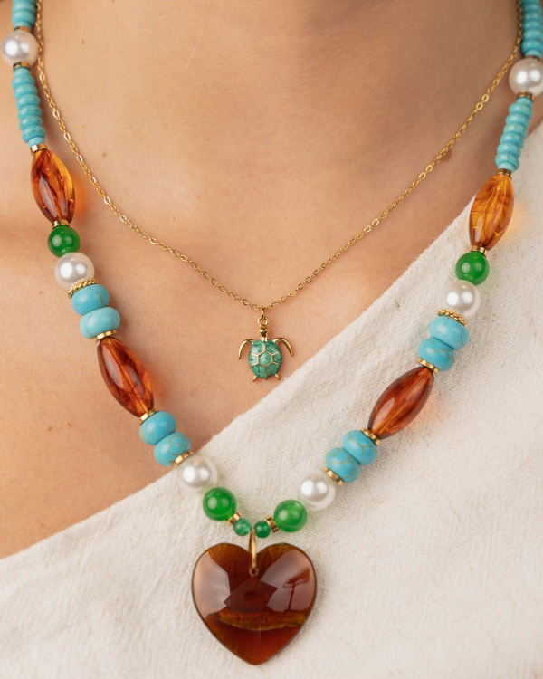 Collar Corazón Blue Turquesa Gold