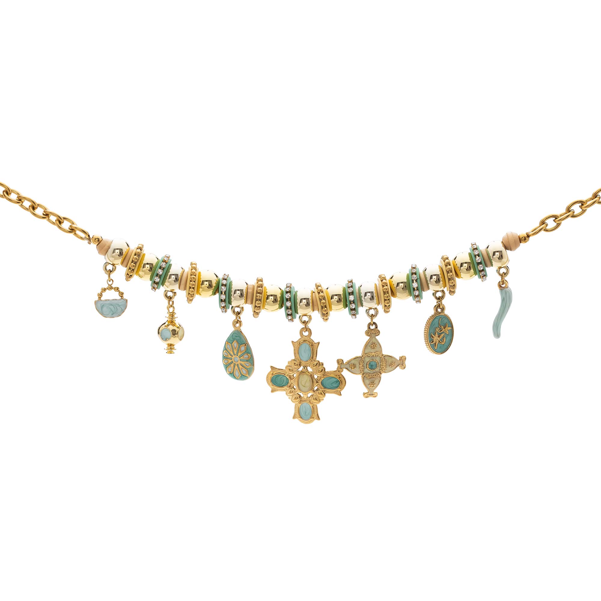 Collar Cruz Verde Limón Gold - Imagen 2
