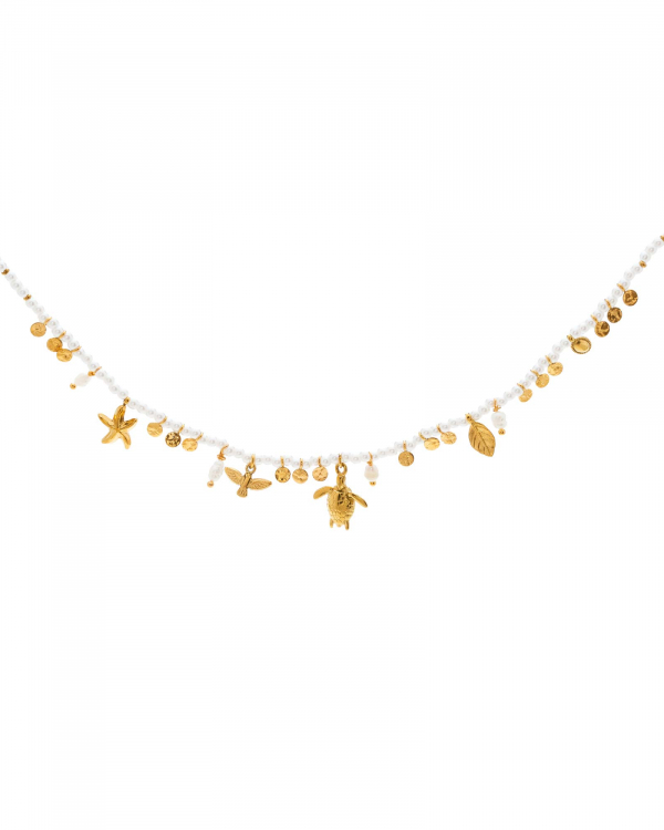 Collar Perlitas Tortu Charms Gold