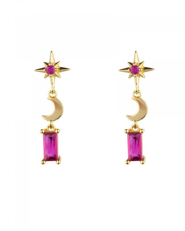Pendiente Nallu Fucsia Oro