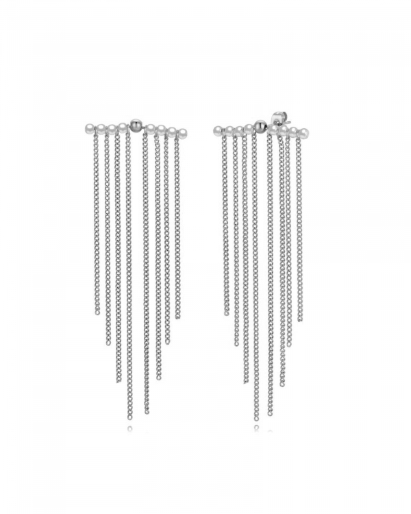 Pendientes Ocho Perlas y Cadenas Acero