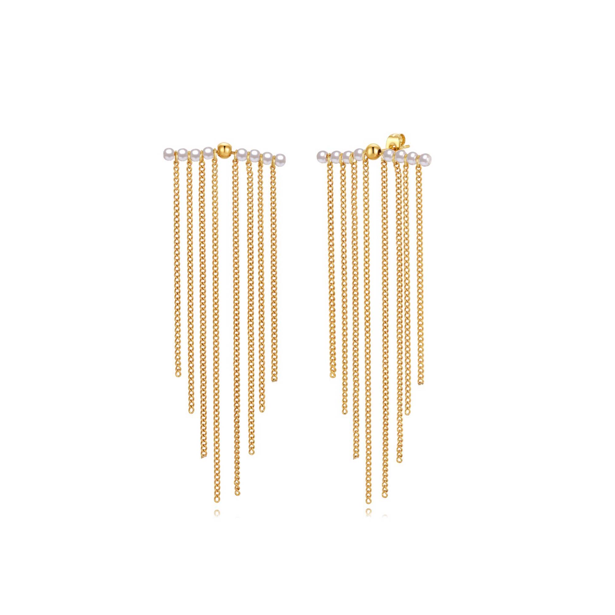 Pendientes Ocho Perlas y Cadenas Gold - Imagen 2