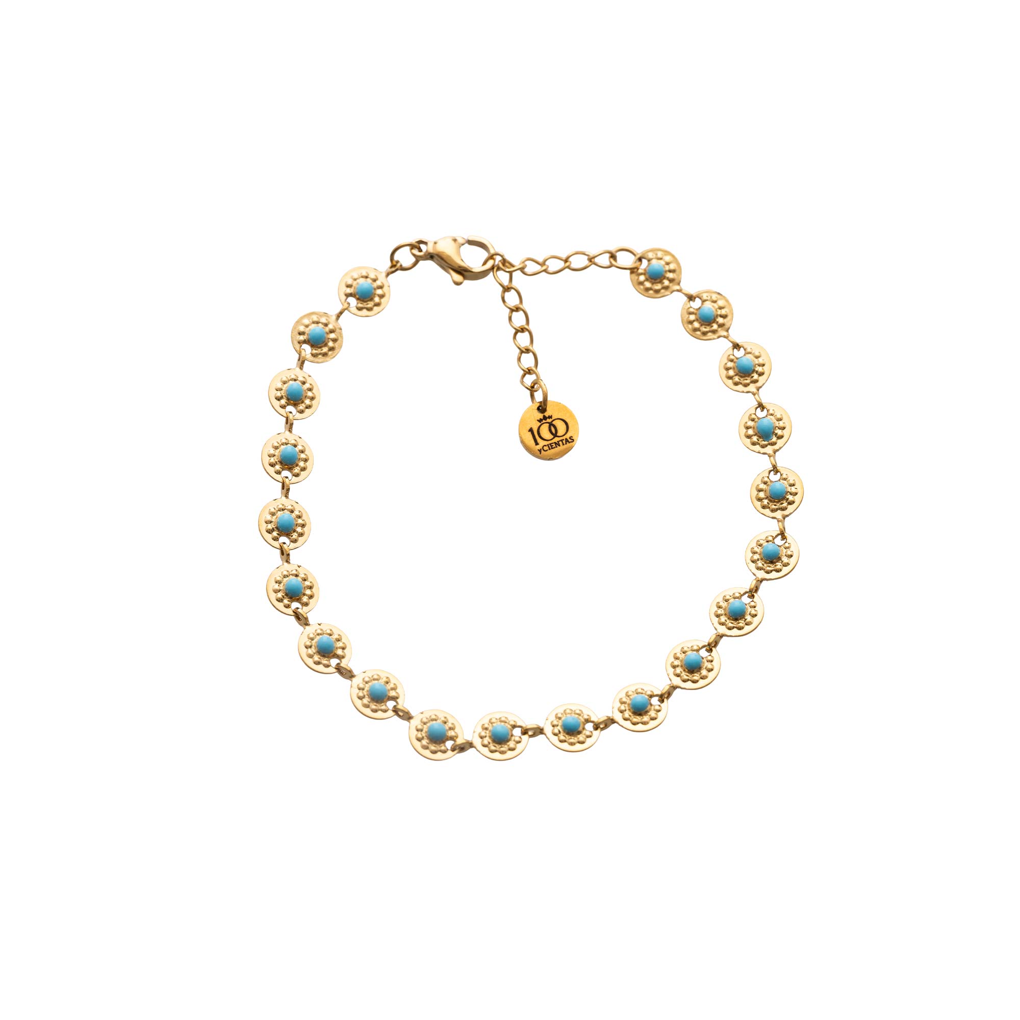 Pulsera Discos Turquesa Gold