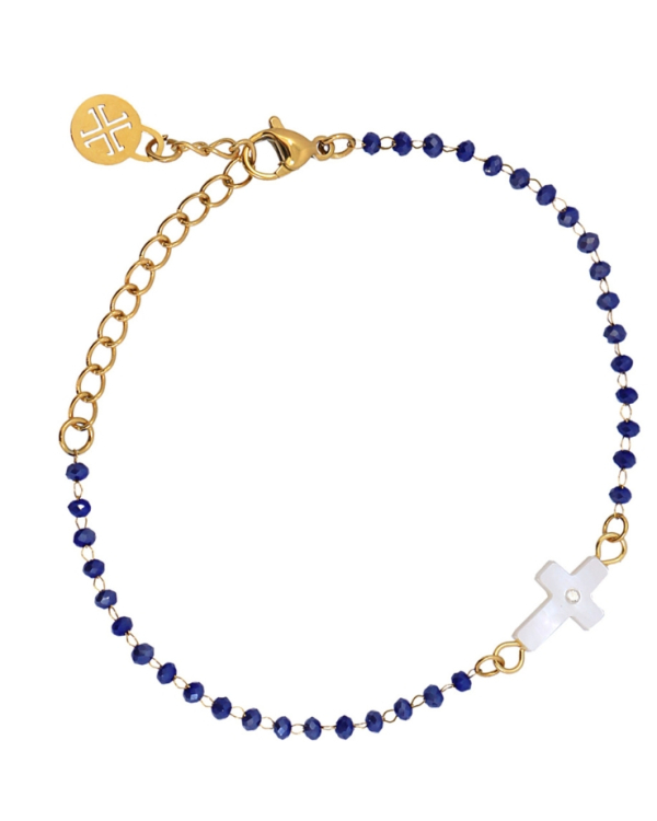 Pulsera Cruz Nácar Lapislazuli Gold