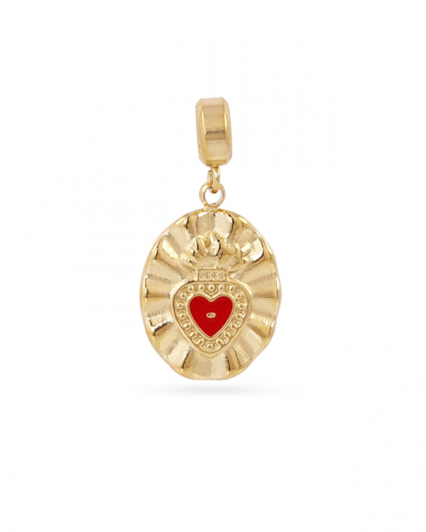 Charm Medalla Corazón Rojo Gold