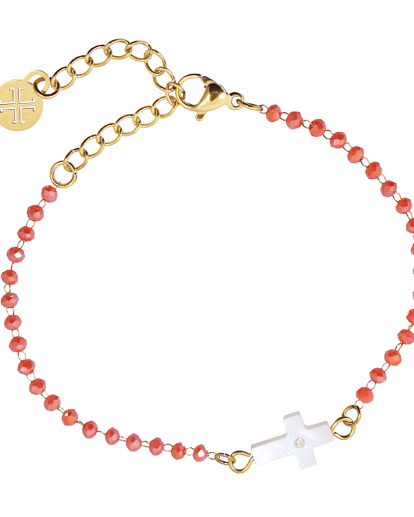 Pulsera Cruz Nácar Coral Gold
