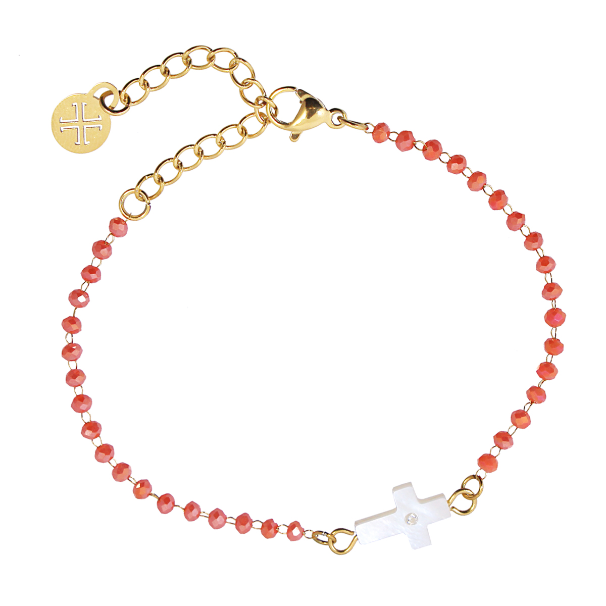 Pulsera Cruz Nácar Coral Gold