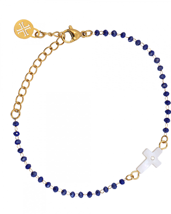 Pulsera Cruz Nácar Lapislazuli Gold
