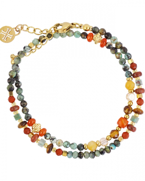 Pulsera doble Turquesa Africana Gold