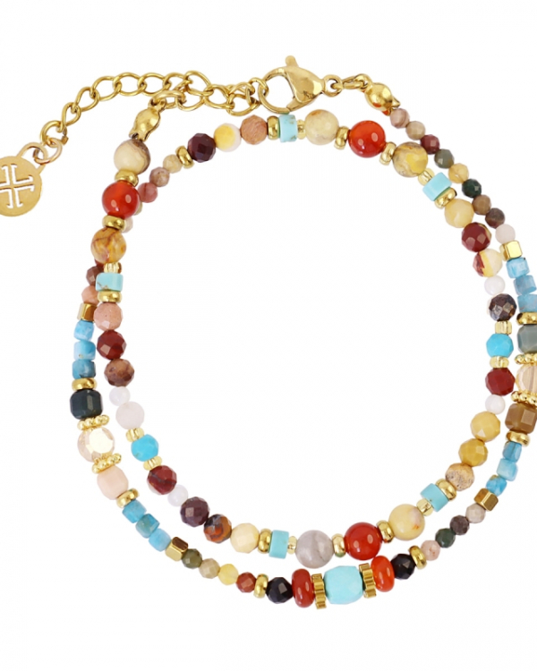 Pulsera doble Turquesa y Cornalina Gold