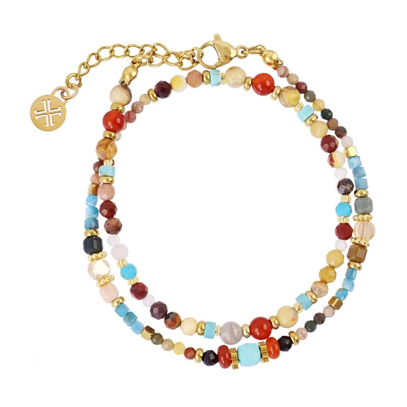 Pulsera doble Turquesa y Cornalina Gold