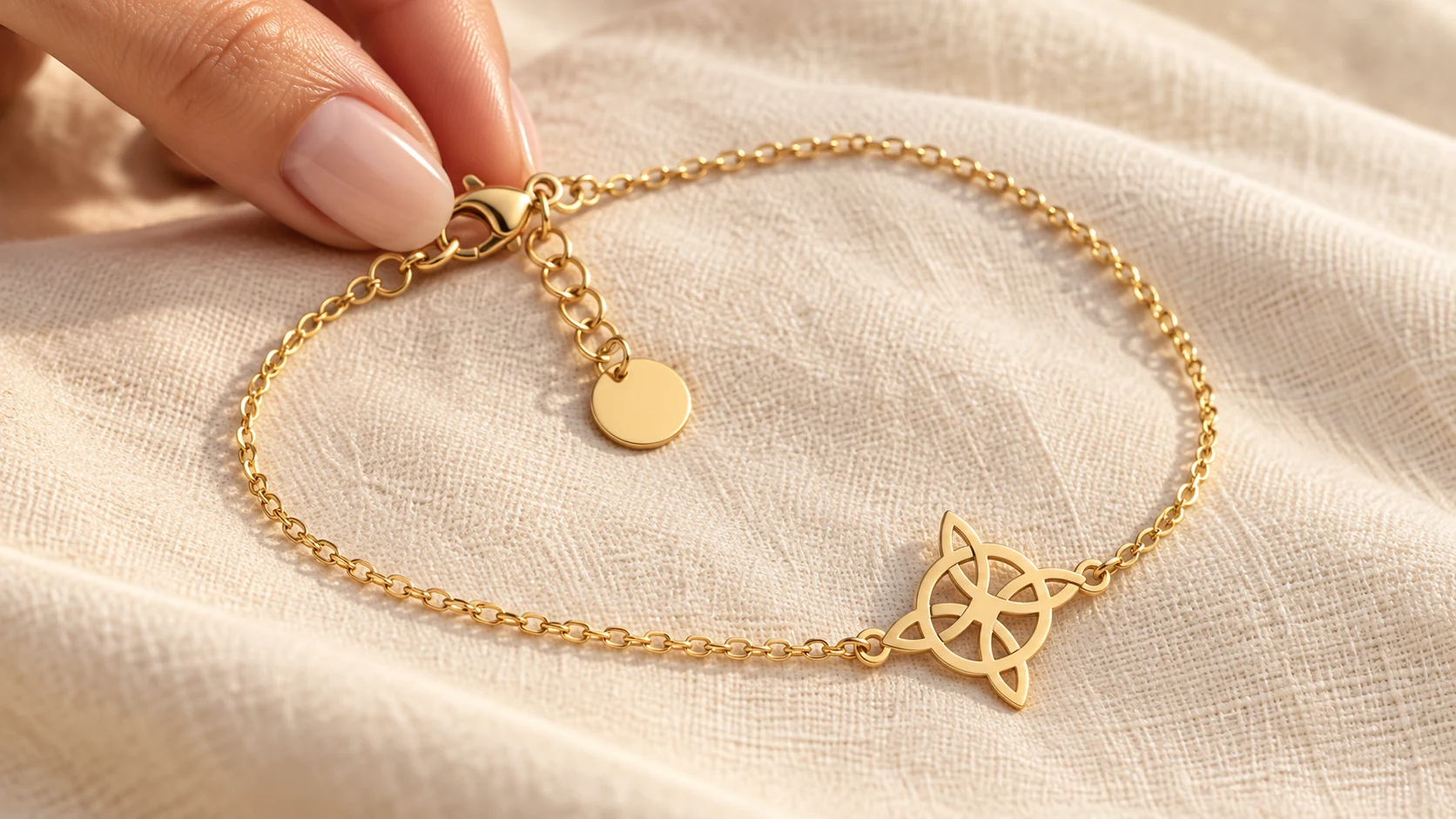 Detalle del cierre de langosta de una pulsera dorada